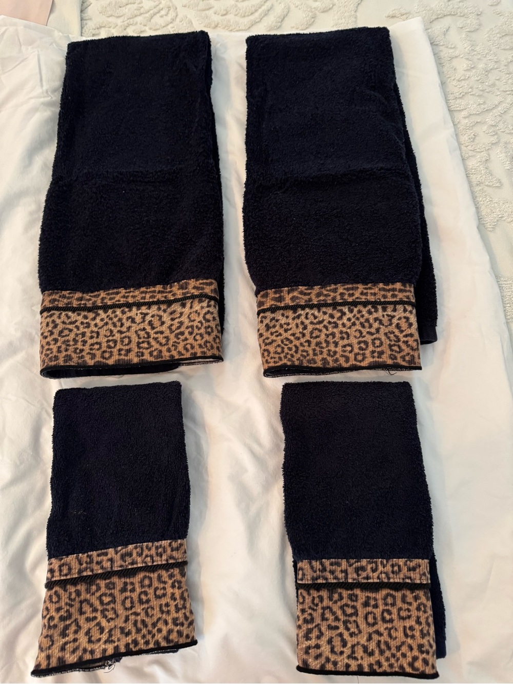 VTG Sears Set of 4 Leopard Print Hand Towels Black Trim Animal Safari Boho
